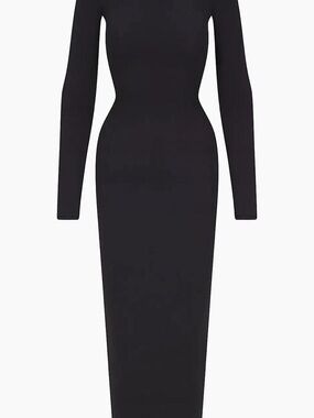SKIMS Black Long-Sleeve Maxi Bodycon Dress